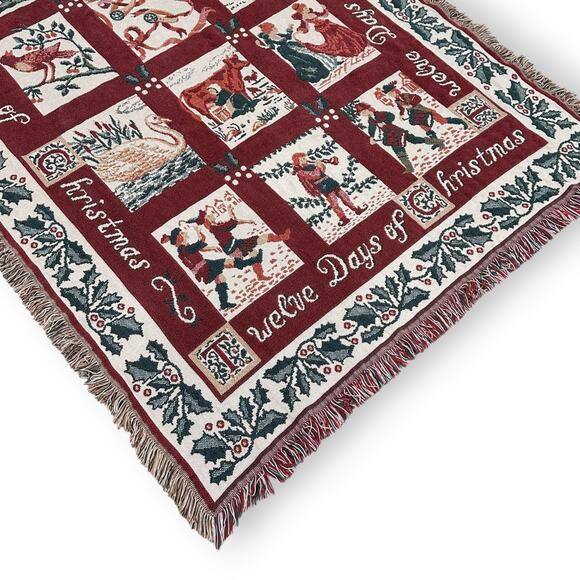 VINTAGE Goodwin Weavers '12 Days Of Christmas' 65 X 45-In Tapestry Throw Blanket - Picture 4 of 5